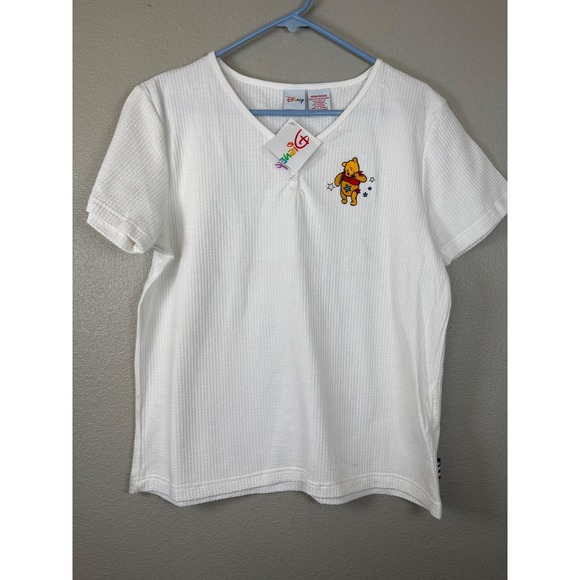 Disney Winnie the Pooh T-Shirt White Knit Top American Flag Patch NWT Y2K Vtg - Picture 1 of 8